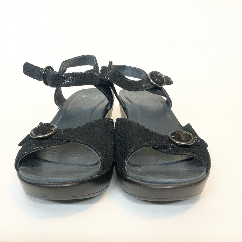Dansko Savannah Womens Size 39 (US 8.5-9) Black Leather Wedge Sandals Shoes - Picture 6 of 10